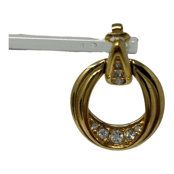 Swarovski Swan Logo Crystal & Gold Tone Dangle Hoop Clip Earrings Minimalist - Picture 15 of 16